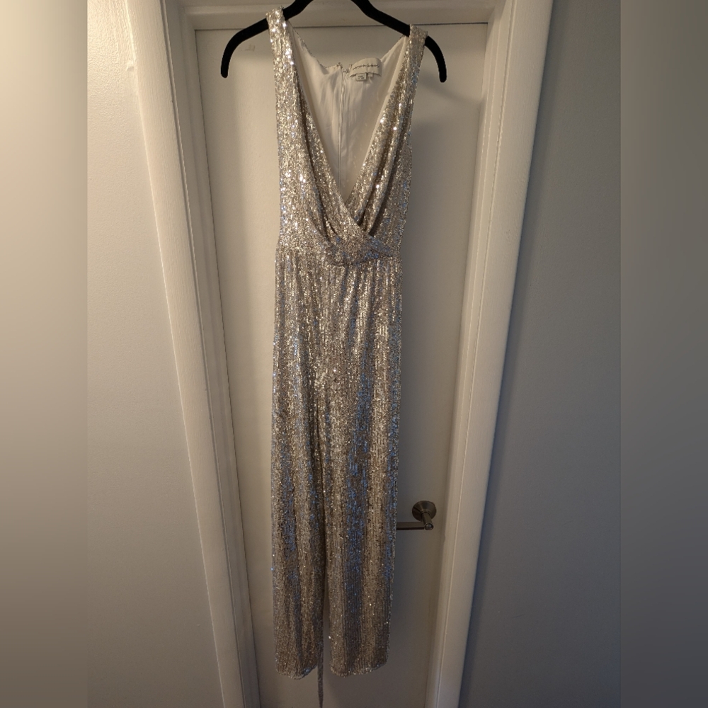 Sachin + Babi White and Silver Sequin Jumpsuit